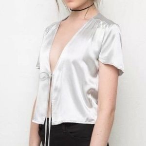 Brandy Melville Leesa Silk Tie Front Blouse